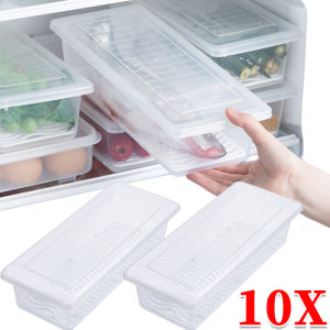 10/5pcs Kitchen Refrigerator Fresh-keeping Storage Box / FRUITS VEGETABLE MEAT FISH Drain Storage Containers / Transparent Plastic Food Organizer Case with Lid