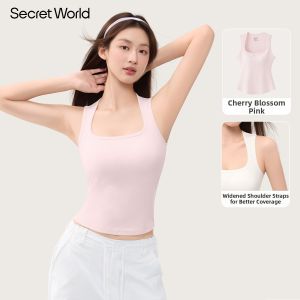 Secret World | Wide Strap Bra Padded Vest for Underwear and Outerwear Womens Top