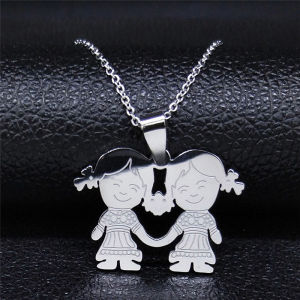 Boy Girl Child Kid Stainless Steel Necklaces Women Gold Color Mothers and Children Necklaces Jewelry Mothers Day Gift N519S01