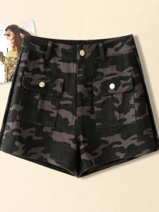 MEITESIJIAONU | Camouflage Thin Shorts with Multiple Pockets A-Line Worker Style