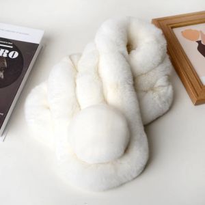 Rabbit Fur Scarf Triple Tube Thickened Solid Color Pom Pom Winter Warm Cold Weather Women Ladies Short Style​