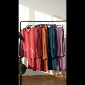 Đồ bộ lanh mặc nhà trung niên quần dài áo dài tay thời trang Việt Thắng B30.2411