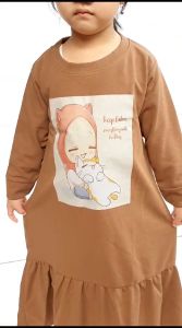 Pakaian Gamis kaki kerut muslim anak perempuan umur 1-10 tahun printing kucing