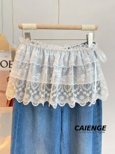 CAIENGE | Floral Lace Edge Layered Slimming Short Skirt