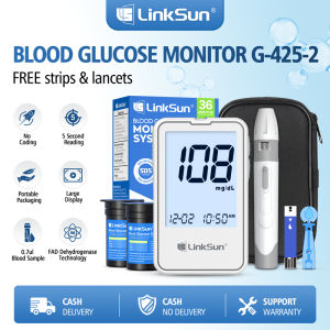 Linksun G-425-2 Thiết bị theo dõi đường huyết Bộ đồng hồ 50/100 que thử 50/100 lancets 1 lượng đường trong máu màn hình 1 thiết bị chích máu bệnh tiểu đường thử nghiệm Kit không mã glucometer màn hình lớn Máy đo lượng đường để sử dụng nhà