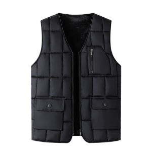 Thickened Fleece Winter Vest for Middle-Aged And Elderly Men Business Casual Outerwear Warmth V-Neck Zipper Pocket Design