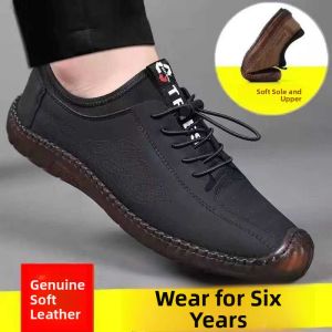 Mens Casual Leather Shoes Slip-On Driving Shoes Breathable Soft Bottom Anti-Slip Wear-Resistant Spring Autumn Fashion Single Shoes