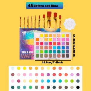 Pearl Solid Watercolor Paint with Brush&Palette 48/60/72 Colors Glitter Pigment Drawing Set for Kids&Artists Art Supplies