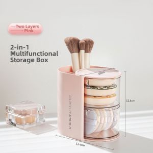 Goodgudi | Rotating Dust-proof 2-in-1 Makeup Brush & Puff Storage Box