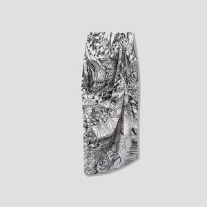 Silk-Like Printed Ruffle-Trimmed Half Skirt