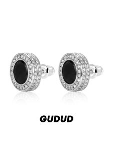 GUDUD | Full Drill Black Onyx Silver Trendy Stylish Earrings