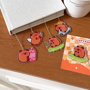 MOMO 1PCS Capybara Chain Bookmark Acrylic Cartoon Hanging Charm Bookmark Stationery