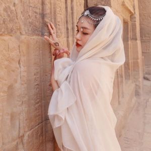 Large Size Sun Protection Silk Scarf Dubai Mosque Desert Tourism Photography Headscarf Cotton Linen Ethnic Style Shawl Women