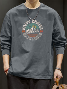 New 2025 Mens Long Sleeve T-Shirt 260g Pure Cotton round Neck Sweatshirt Versatile Loose Fit Base Shirt Spring Autumn Casual Style