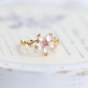 S925 Sterling Silver Pink Crystal Flower Ring