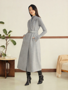 Long Fitted Belted Collar Wool Blend Double-sided Vest