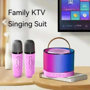 Speaker Karaoke Mini Dengan 2 Wireless Microphone Speaker Bluetooth Portable Karaoke