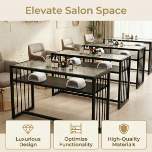 Nail Table Dressing Table Manicure Table 2-Tier Glass Top Multipurpose Makeup Table Vanity Table With Storage