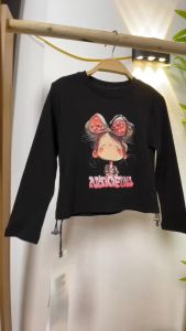 Áo thun bé gái dài tay 4-10 tuổi hình em bé nơ đính hạt vải cotton co giãn dáng thời trang