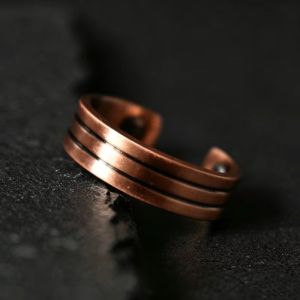 3-Line Pattern Copper Ring - Pure Copper Open-Ended Ring with Healing Energy Balance