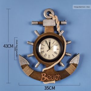Retro Silent Wooden Steering Wheel Wall Clock Home Decor