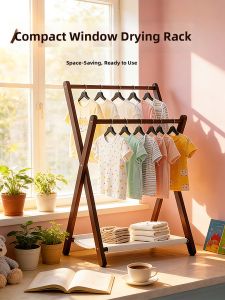 HM | Child-friendly Wooden Folding Clothes Rack