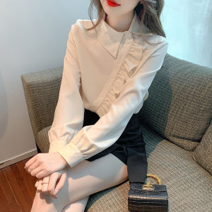 AMMIN Áo Cánh Voan Dài Tay Thời Trang Khâu Mặt Bích Bất Đối Xứng Ve Áo Kiểu Pháp Mới Xuân Thu 2023 Áo Cánh Nữ Thanh Lịch Một Hàng Khuy Phong Cách Hàn Quốc