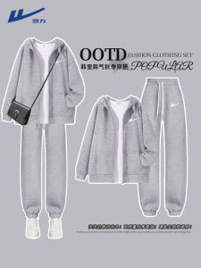 Fashionable Autumn Winter Womens Clothing Set Long Sleeve Zipper Hoodie Cotton Polyester Long Pants Casual Sportswear