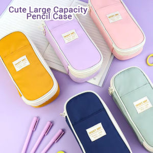 Cute Large Capacity Pencil Case Childrens School Pencil Bag Organizer Kalon Color Composite Cloth Multi-Layer Pencil Bag Student Stationery Organizer Korean Stationery Storage Box School Office Supplies (Green/Yellow)