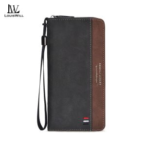 LouisWill Fashion Mens Wallet Long Wallet Soft PU Wallet Multi-Functional Wallet Retro Pattern Large Capacity Purse Multi-Card Position ID Credit Cards Holders Phone Bag Business Wallets Long Zipper Wallet