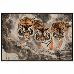 Tranh treo tường tranh dán tường tranh thủy mặc ba con hổ tranh màu nước cổ điển in canvas.CGI-317