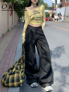 Low Waist Black Retro Wide-Leg Jeans Female 2024 Autumn Stylish Lazy and Loose Drooping Straight Mop Pants