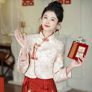 Áo Sơ Mi Cổ Đứng Tay Dài Màu Trơn Cổ Điển Phong Cách Trung Hoa Mới Ngắn Kiểu Hanfu Phù Hợp Với Váy Mùa Thu Đông Cho Nữ
