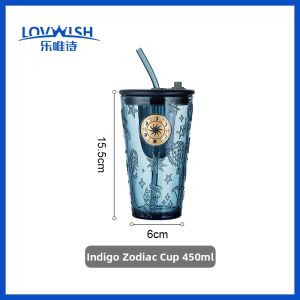 NERVISHI | Siphon Straws Glass Tumbler Stylish Dark Blue Retro Home Use