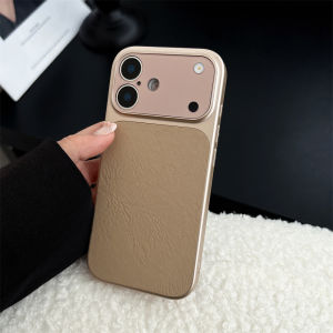 Ốp Điện Thoại Da Mờ Cao Cấp Cửa Sổ Lớn Bảo Vệ Ống Kính Chống Sốc Mạ Kim Loại Cho iPhone 17/16/15/14/13 Pro Max