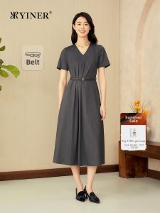 Summer French Commuter V-neck Waist-hugging Dress