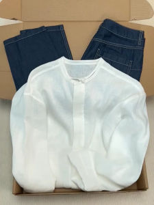 Natural Linen Shirt Chinese Zen Style Button up Top Comfortable Loose Fit Long Sleeve round Neck Casual Summer Outerwear