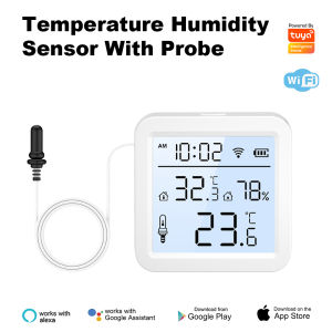 Newest Screen Display WiFi/Zigbee Thermo-Hygro Meter Tuya Smart Environment Gauge With External Probe APP Remote Data View