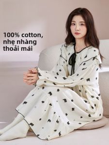MiiOW | Pure Cotton Long Sleeve Dress Womens Skin-friendly Breathable Dress Cute Style Girls Nightgown Home Clothes New 2025