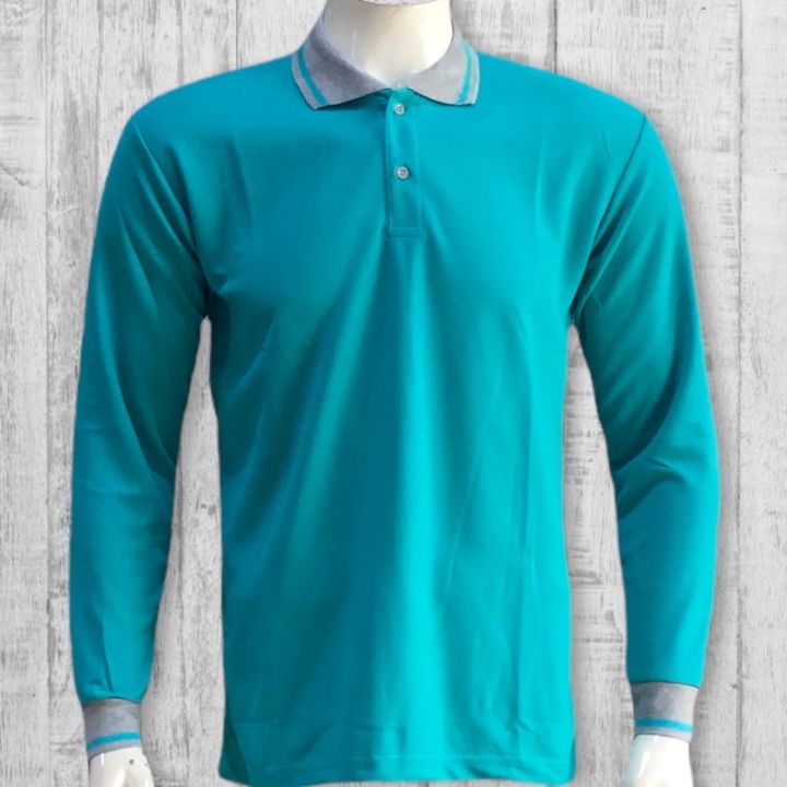 Kaos Kerah Lengan Panjang Warna Hijau Tosca | Lazada Indonesia