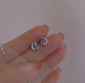 Elegan Jewellery S999 Pure Silver Blue Moon Planet Earrings