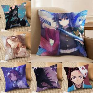 Bandai | Demon Slayer Tomioka Giyuu Anime Plush Pillow Cover Soft Short Plush Cushion Cover For Sofa Bedroom Home Decor Gift Decoration