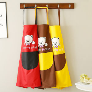 Apron Kitchen Waterproof Apron Creative Cute Bear Apron Cook Neck-Hanging With Hand-Wiling Side Towel Oilproof