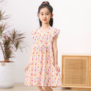Girls Artificial Cotton Nightdress Summer Thin Little Girl Pajamas Summer Baby Dress Childrens Loungewear Cotton