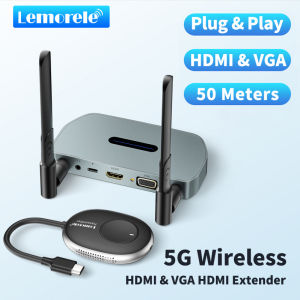 Lemorele Q5R1 Wireless HDMI Transmitter and Receiver 4K - Wireless HDMI Extender 5G Kit 165FT Range Signal Through Walls/Floors Streaming from Laptop Phone PS5 to HDTV/Projector