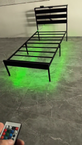 RGB LED Metal Bed Frame with Remote Control Heavy Duty Iron Platform Bed Sturdy Single Double Queen King Size for Bedroom