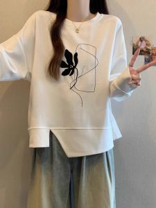 AIYITI | New Autumn Winter 2025 Flower Embroidery White Round Neck Sweater Oversized Womens Clothing