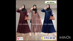 3 Pcs Gamis Crinkle Rempel Susun Polos Terbaru