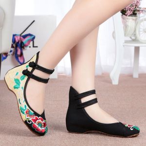 Retro Embroidered Wedge Wedding Shoes Breathable Hanfu Style Low Heel Beijing Cloth Women Casual Fashion Traditional Chinese Shoes