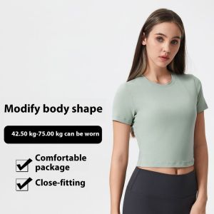 Versatile Fitness Apparel: Women's Round Neck Yoga Top Short Sleeve Stretch Fitness T-Shirt